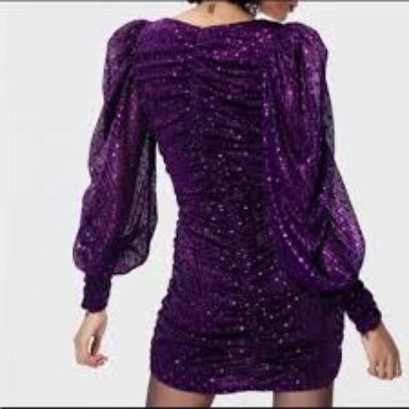 For Love & Lemons La Villette Mini Dress Purple sequins Balloon Sleeves 80s!  M - Picture 5 of 15